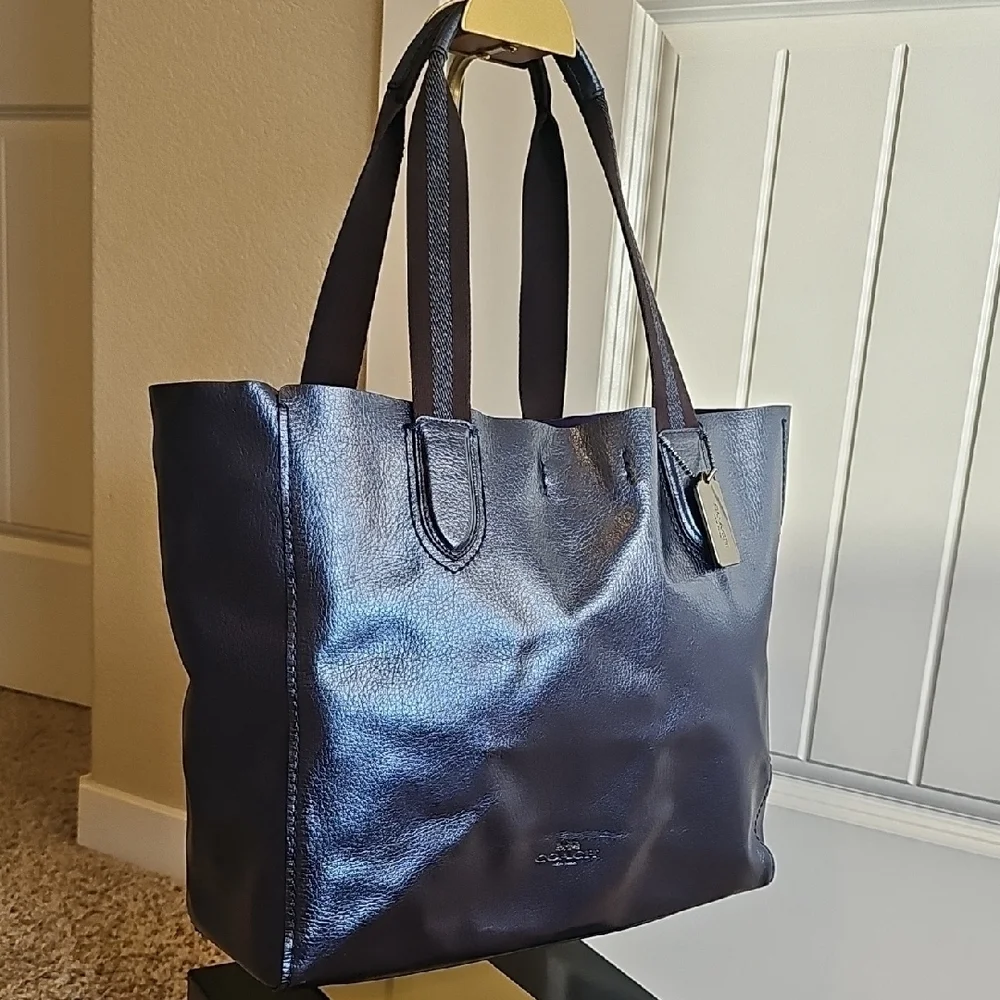Coach 2017 Large Hologram Derby Tote Metallic Blue